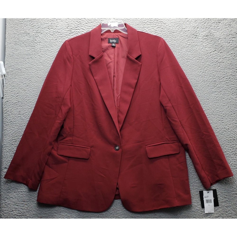 By & By Merlot Blazer Womens XXL Dark Red Shoulder Pads Single Breasted Notch